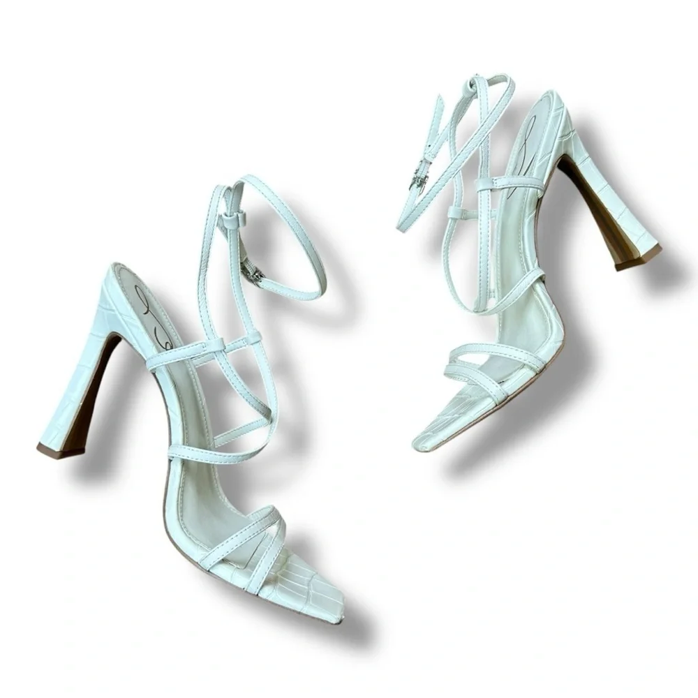 Sam Edelman Lela White Faux Leather Strappy Heeled Sandals | Women’s Size 9
